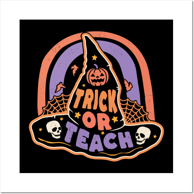 Trick or Teach Cute Halloween Teacher Retro Witch Pumpkin Wall Art by OrangeMonkeyArt